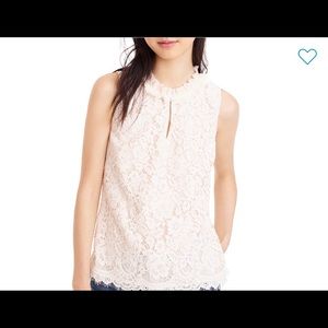 J Crew ruffle neck lace top Sz small